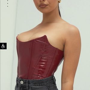 Wine Vegan Leather Strapless Bustier